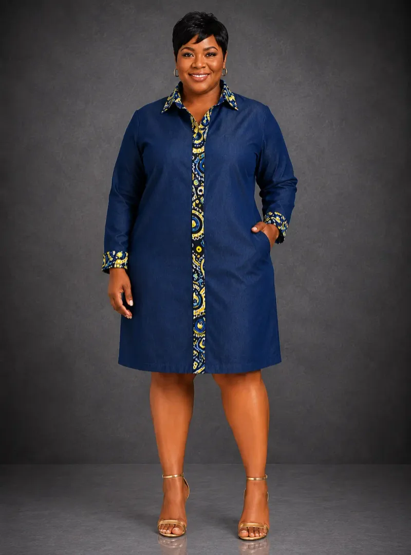 Navy denim shirt dress with contrast Trim