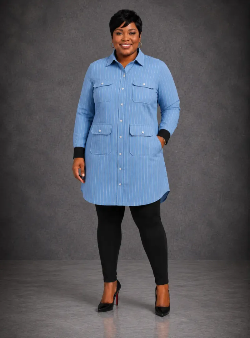 Sky Blue Pinstripe Shirt Dress