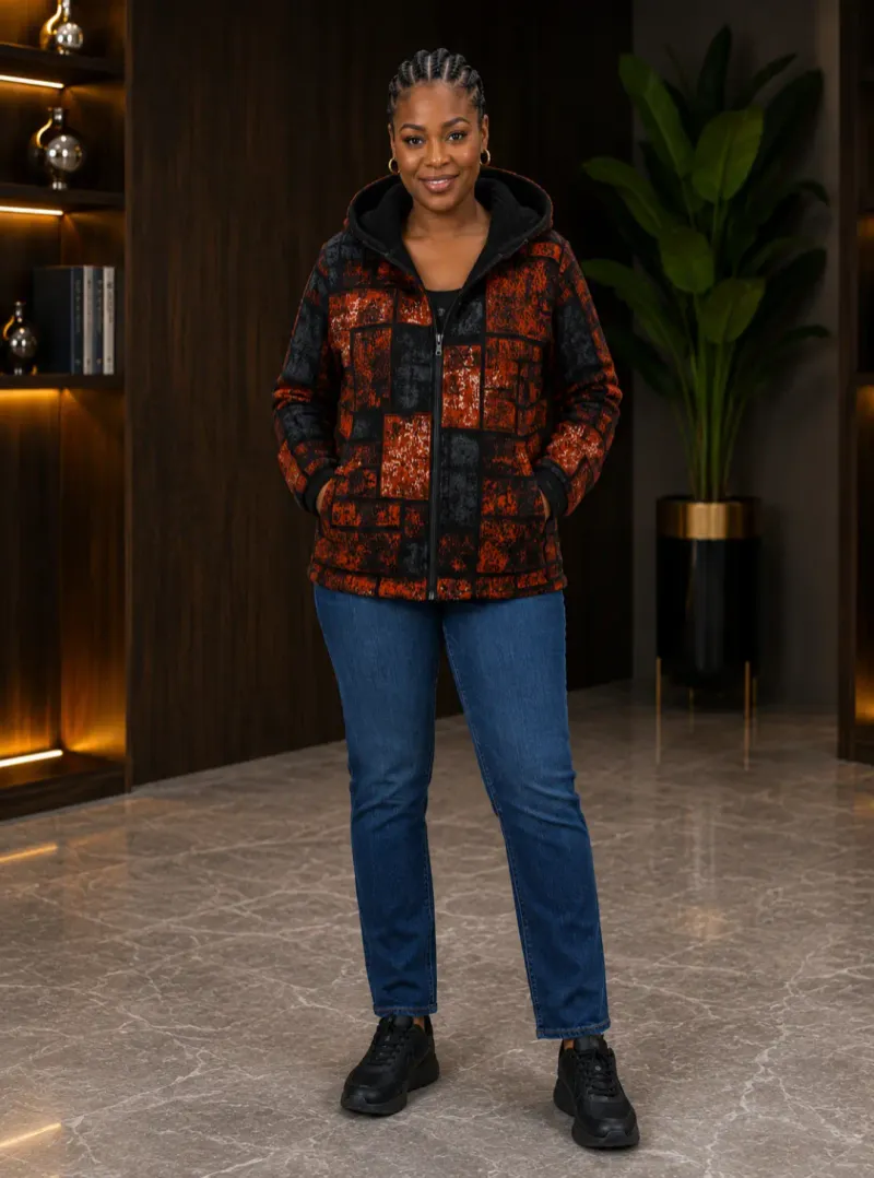 Rust Patch Hooded Padded Jacket