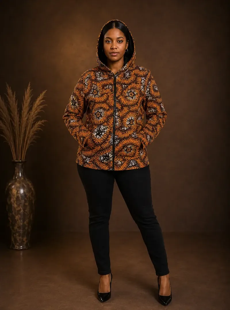 Brown & Black Vintage Print African Hoodie