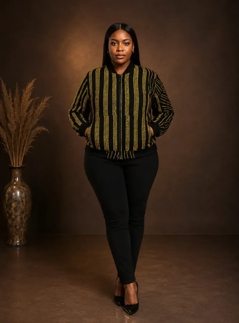 Black & Yellow Stripe Bomber Jacket