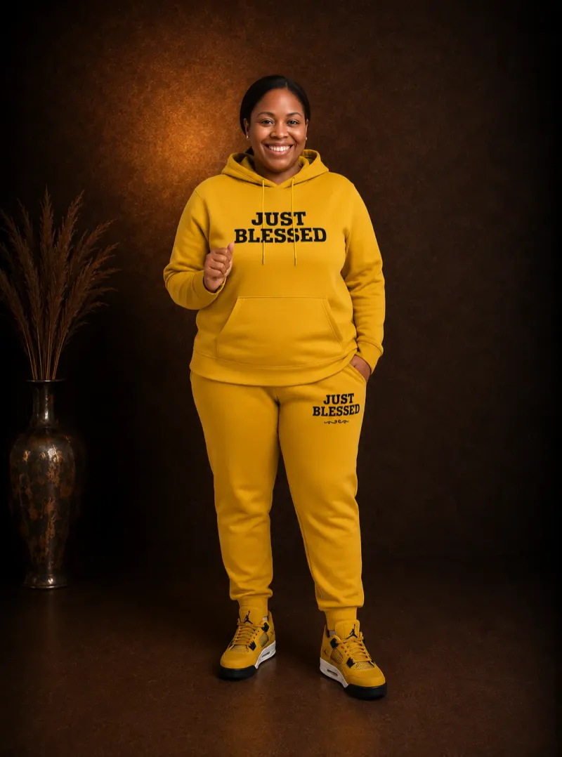 Just Blessed Hoodie Set Mustard Yellow