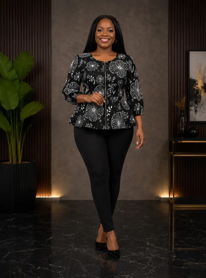 Black and white floral designed top