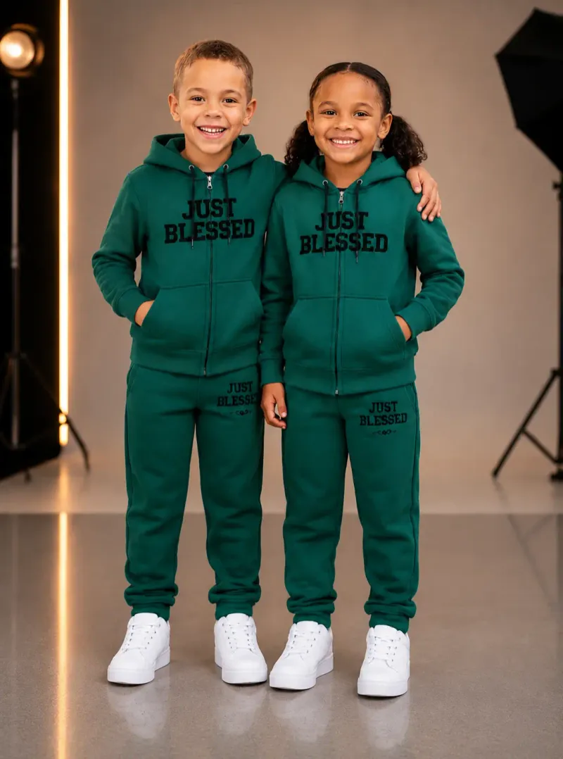 teal green kids joggers set