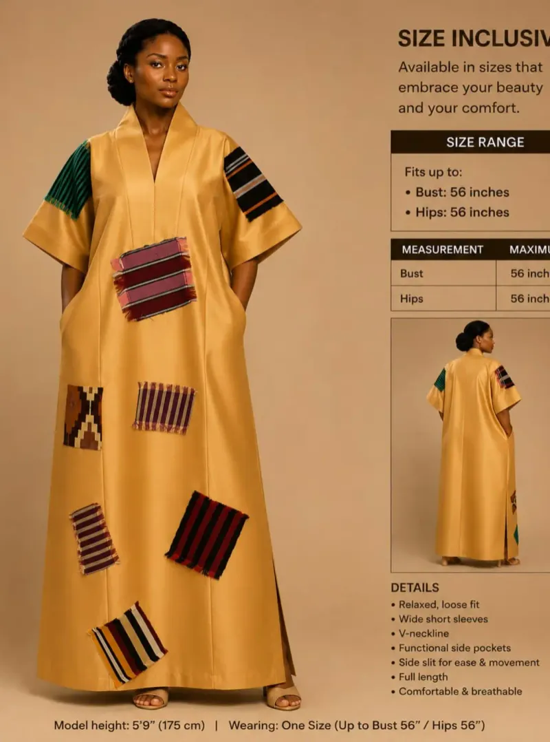 Aso-Oke & Ankara Patchwork Mikado Maxi Kaftan One Size