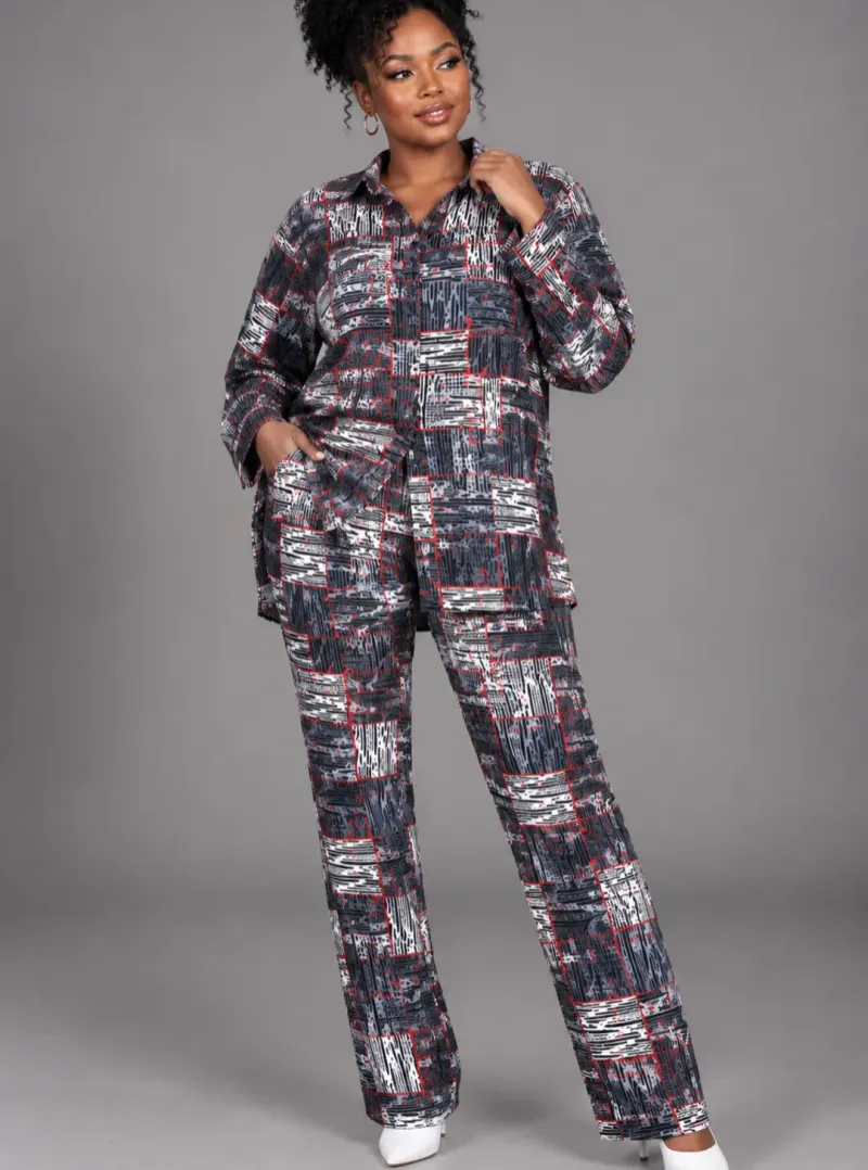 Jajex Abstract Patchwork Print Wide-Leg Two-Piece Set