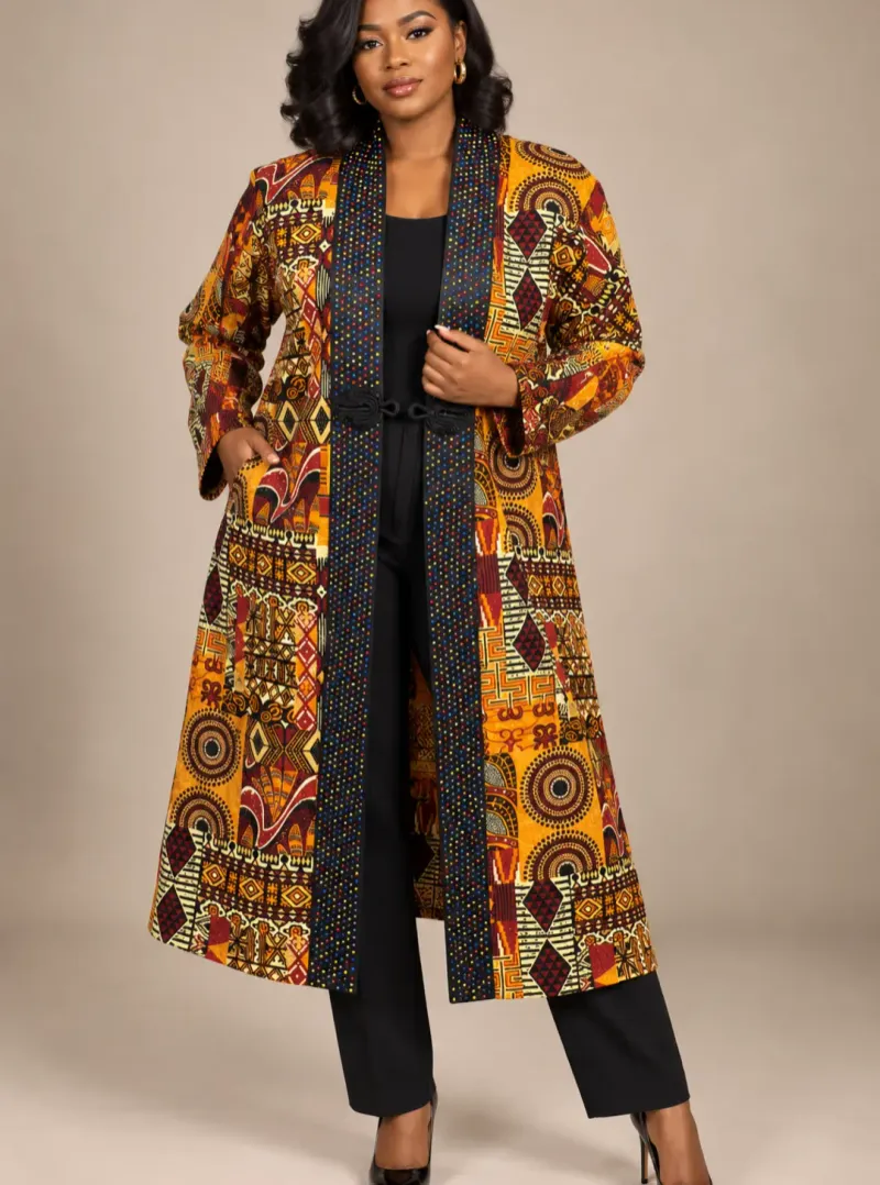 Jajex Heritage Beaded Ankara Longline Jacket