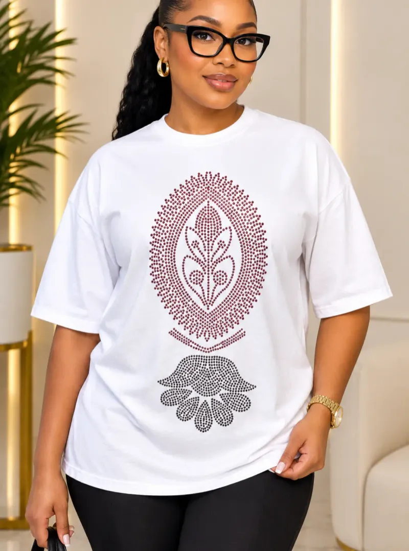 Jajex Signature Rose Rhinestone T-Shirt White