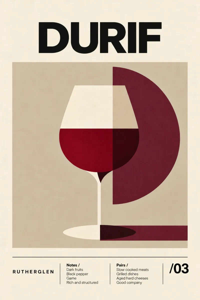 Rutherglen Durif – A2 Mid-Century Modern Wine Art Poster