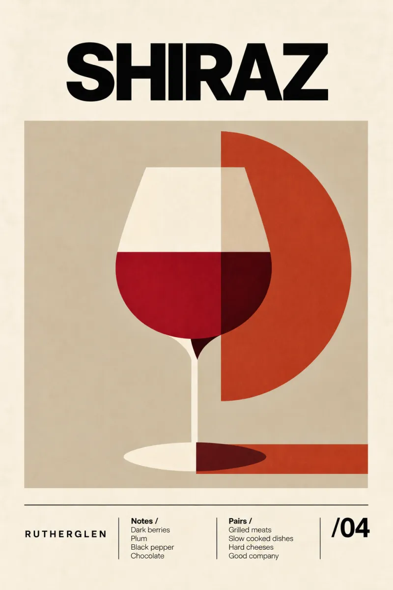 Rutherglen Shiraz – A2 Mid-Century Modern Wine Art Poster