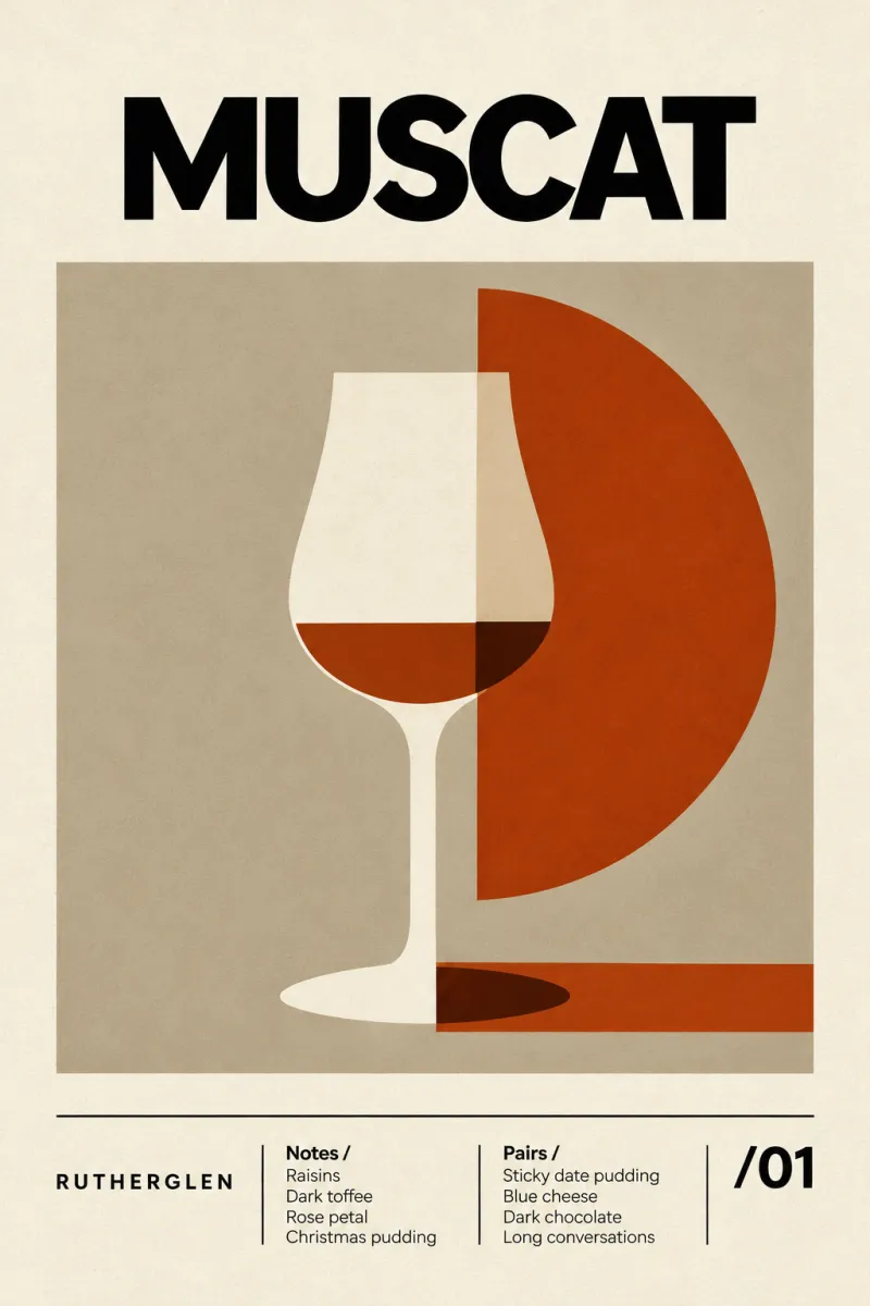 Rutherglen Muscat – A2 Mid-Century Modern Wine Art Poster