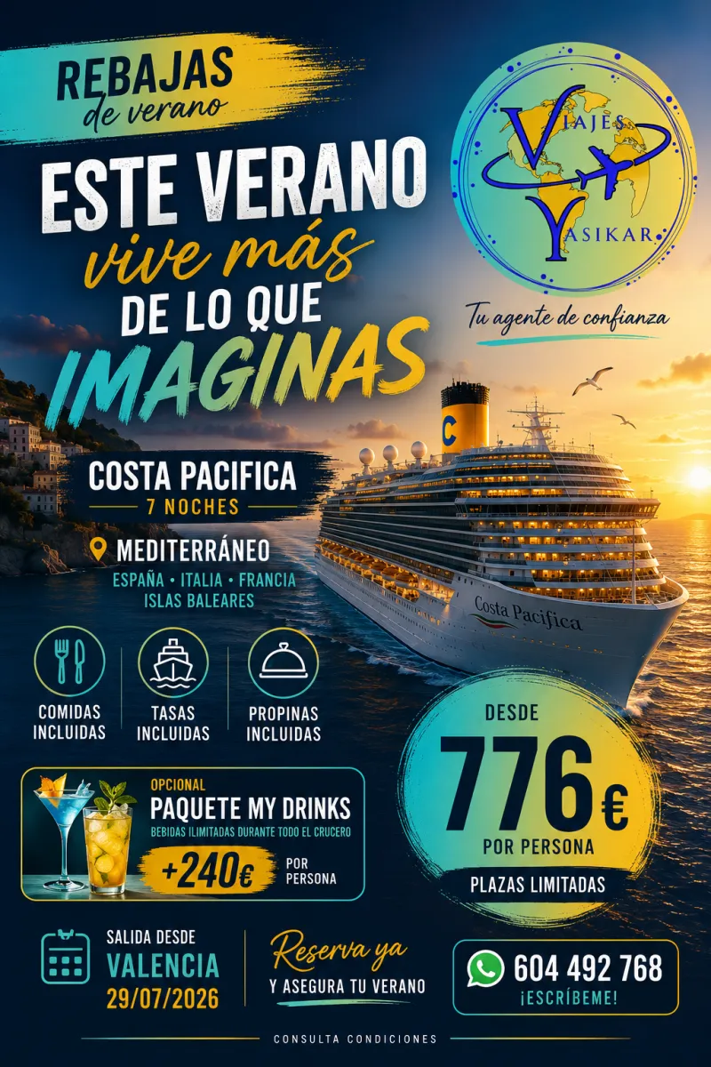 Costa Pacifica | Mediterráneo 7 Noches | Salida 29 Julio 2026