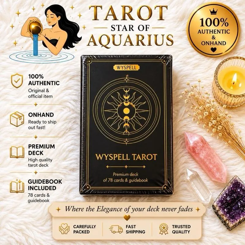 Wyspell Classic Tarot Cards with Guide Book - Authentic 78 Card Deck with Major & Minor Arcana, Black & Gold Design, 200 Page G
