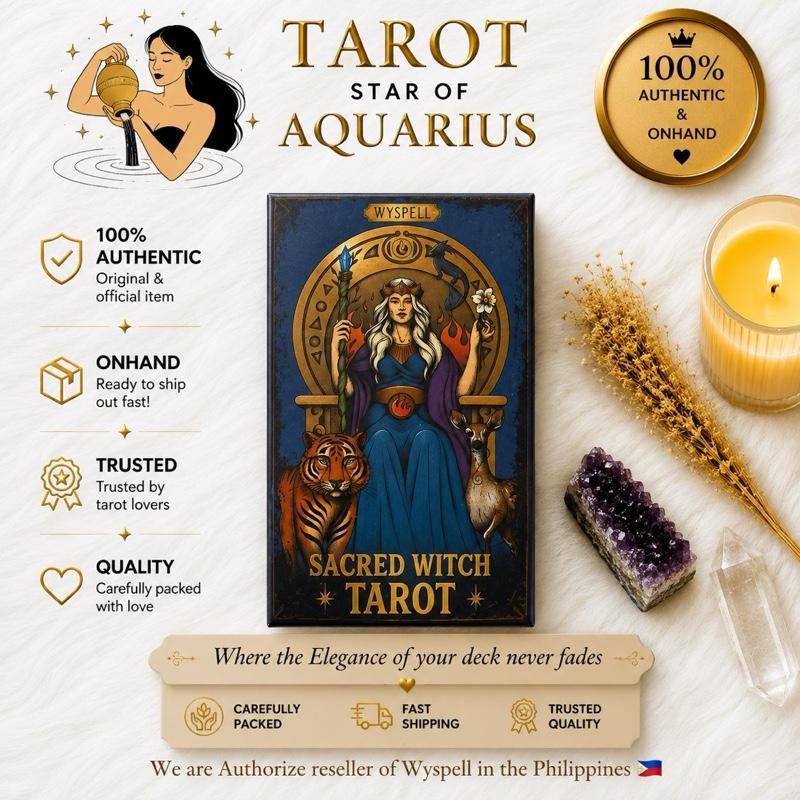 Sacred Witch Tarot Deck with Guide Book - 400GSM Matte Cardstock, Gold Foil-Embossed Box, 200-Page Tarot Book