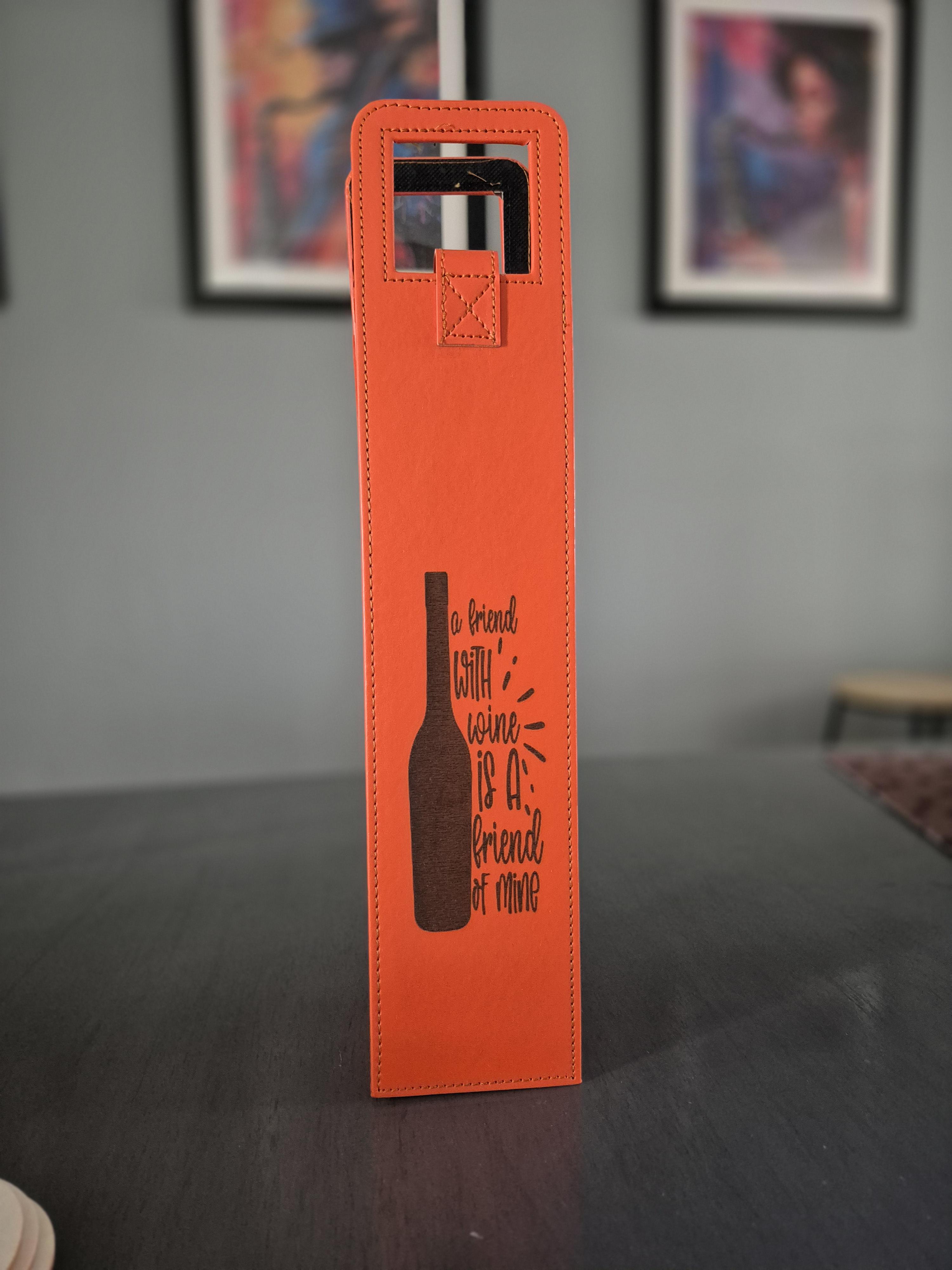 Custom Engraved Leather Wine Bag