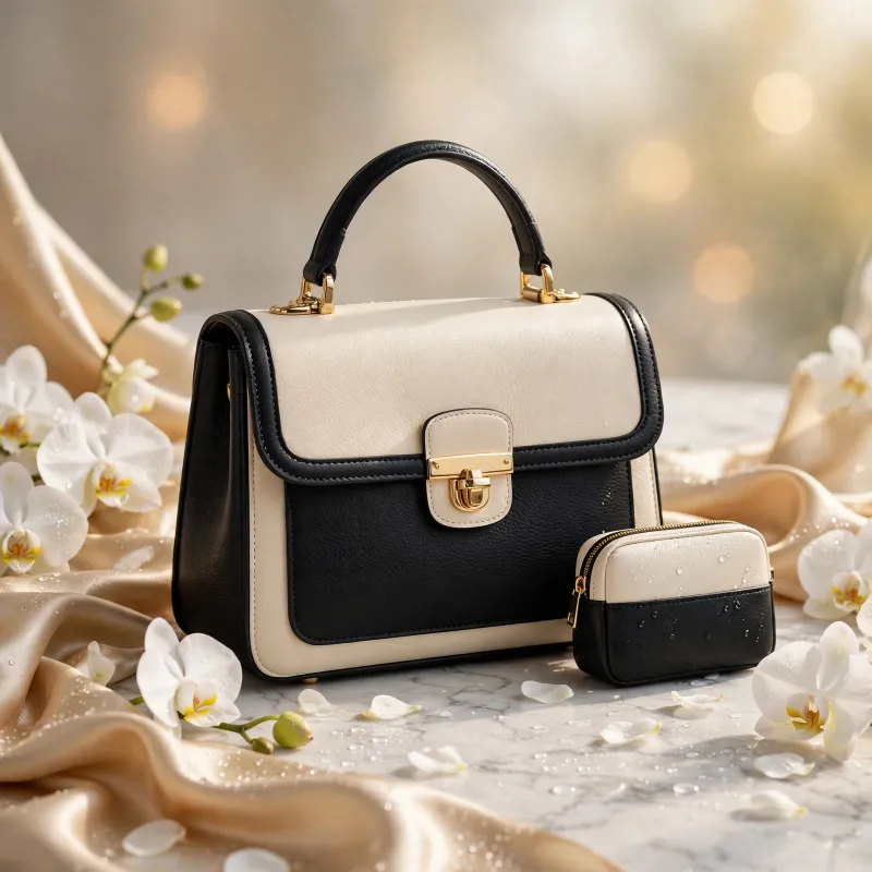A&D Two-Tone Top Handle Satchel Set (Bag + Matching Pouch)