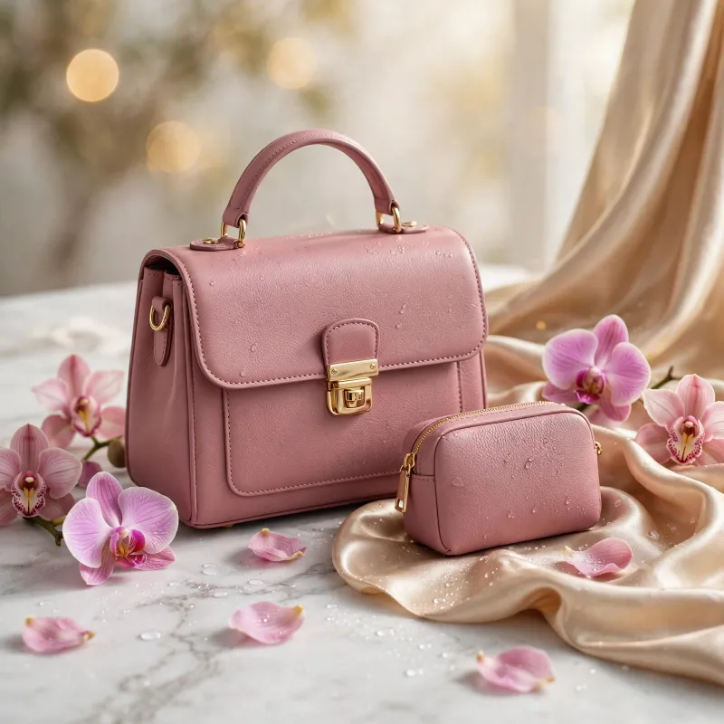 A & D Blush & Stone Top-Handle Satchel Set — Rose Mauve (2-Piece)