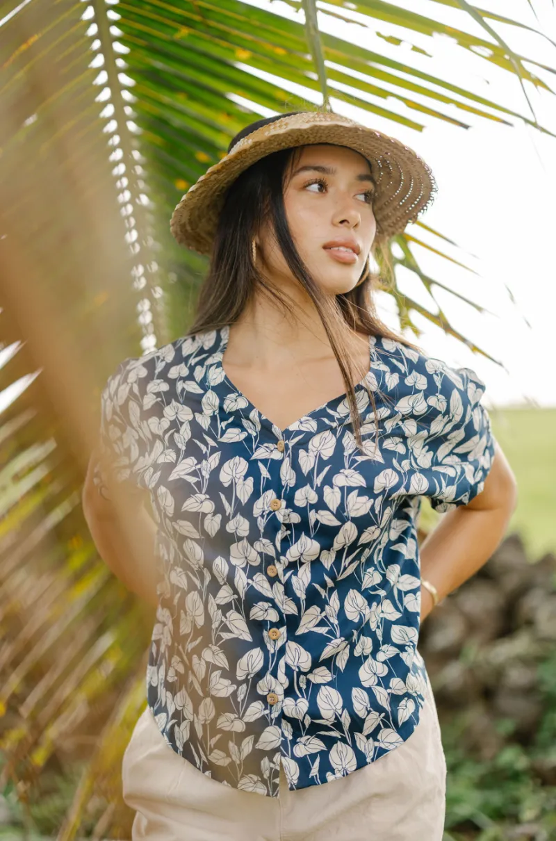 Lily Button Down Top Blue and White