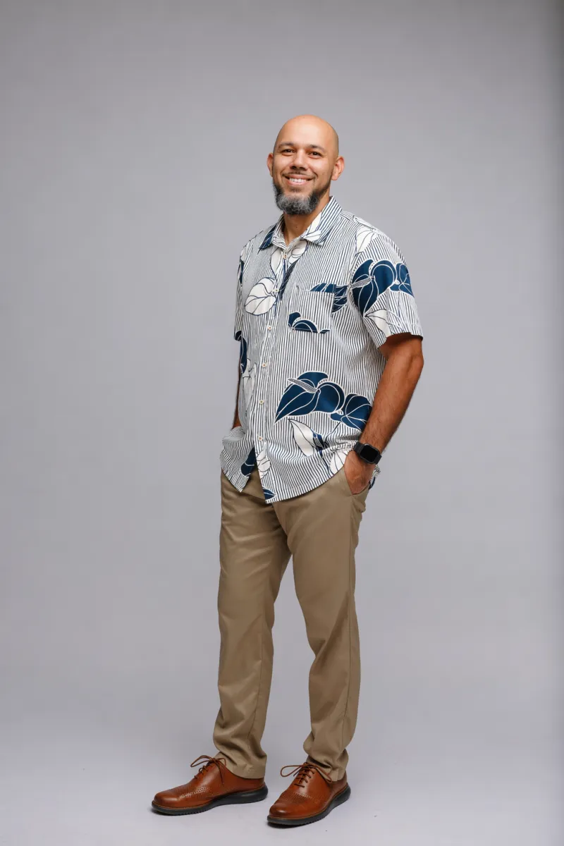 Aloha Shirt Anthurium Blue Pinstripe