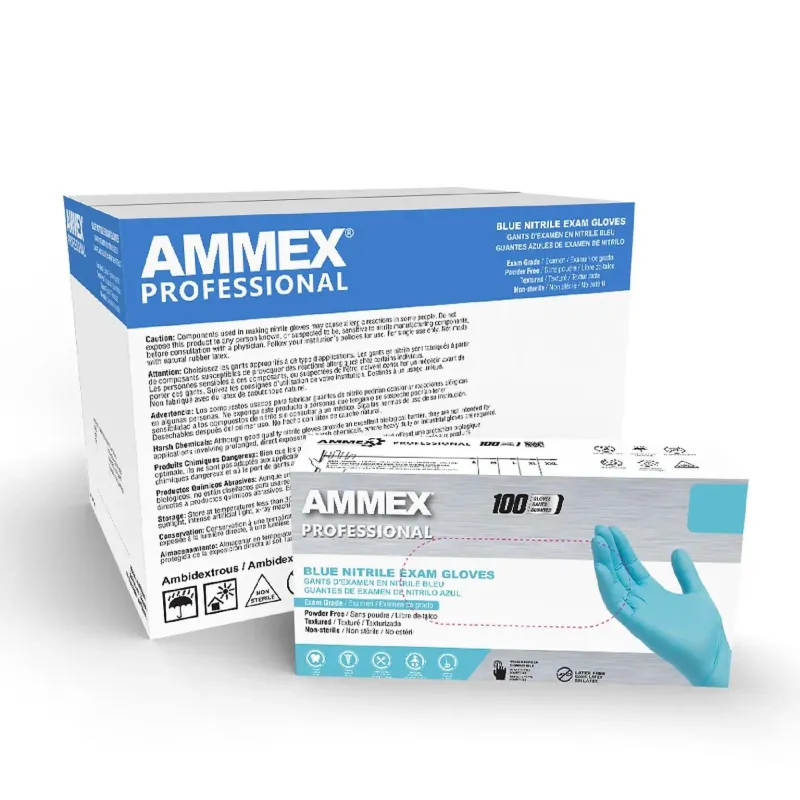  Ammex Professional Series Powder Free Nitrile Exam Gloves, Latex Free, XL, Blue, 100/Box, 10/Carton 