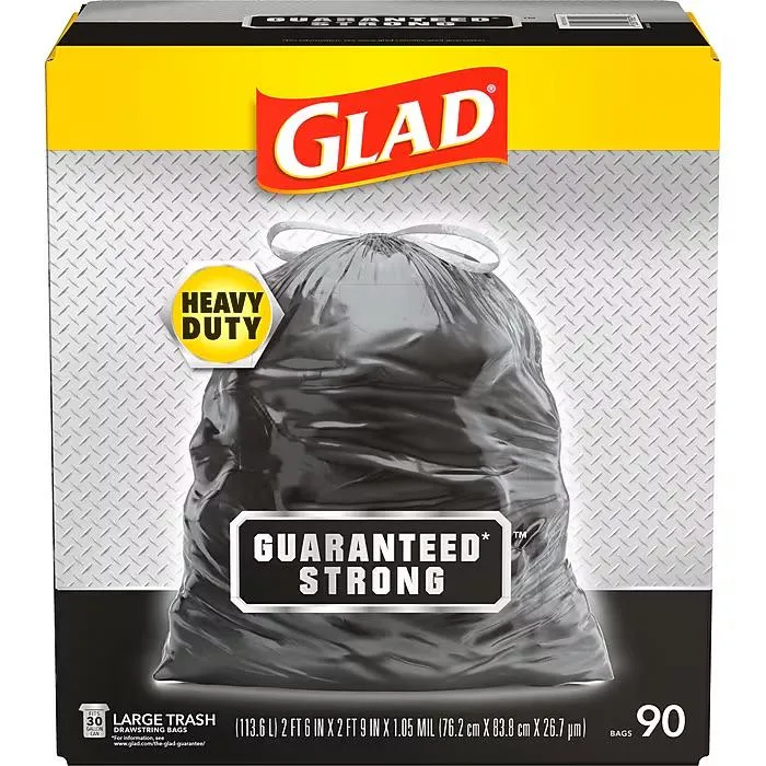 Glad 30 Gallon Large Drawstring Trash Bags, 90/Box 