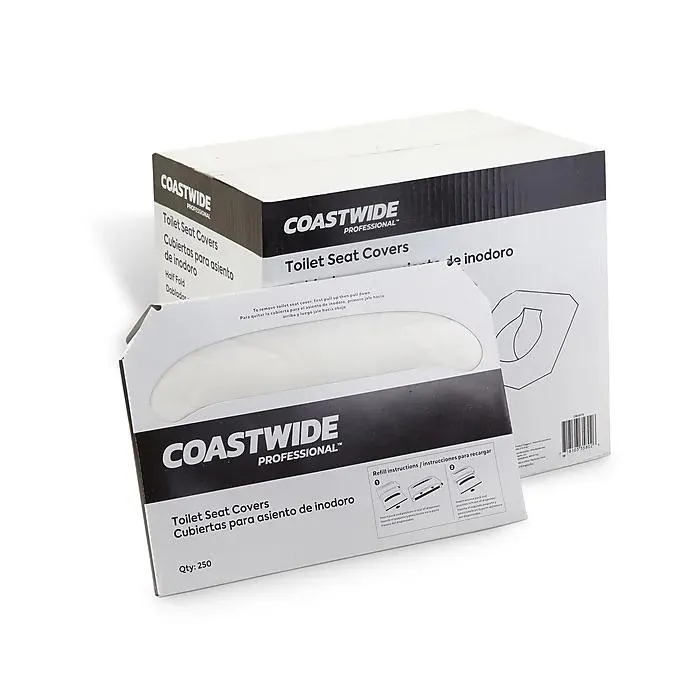 Coastwide Professional™ Toilet Seat Covers, 0.87" x 10.43", 250/Pack, 20 Packs/Carton  