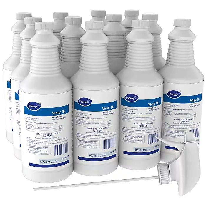  Diversey Virex TB Disinfectant Cleaner, RTU, Lemon Scent, 32 oz., 12/Carton 