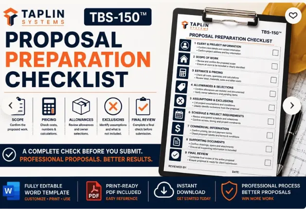 Proposal Preparation Checklist | Contractor Proposal Checklist | Construction Estimating Sales | Template