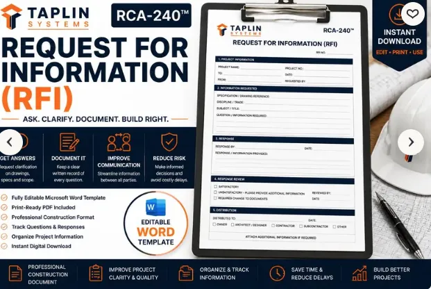 Request for Information / Editable Construction RFI Template | Project Management Form