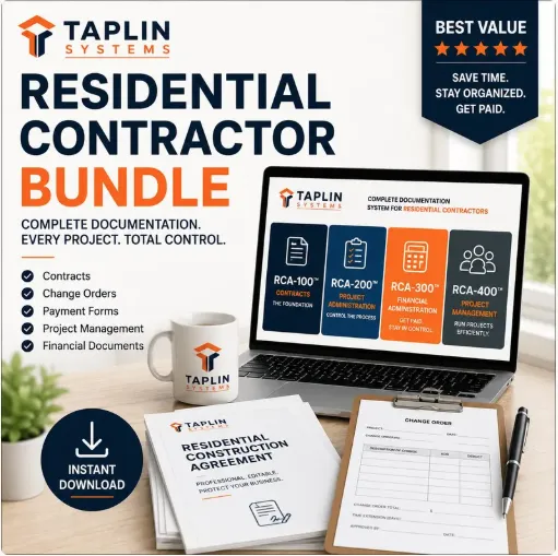 Residential Contractor Document Bundle - The Complete Instant Downloadable Construction Documentation System