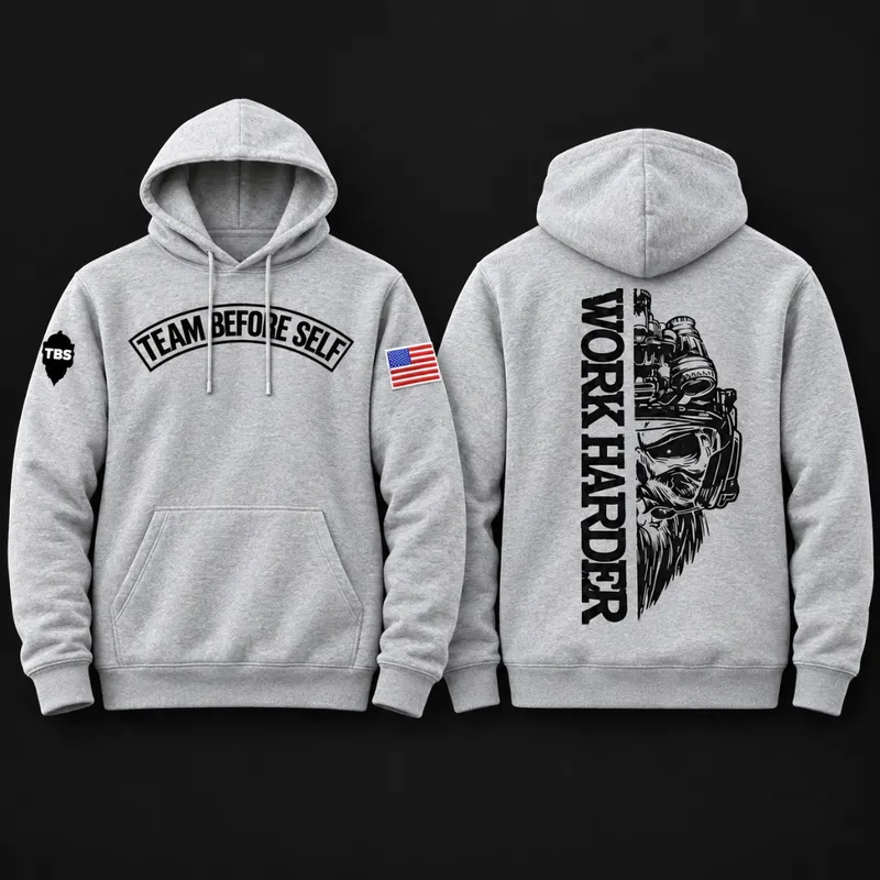 TBS Grey Work Harder Hoodie with Black Print