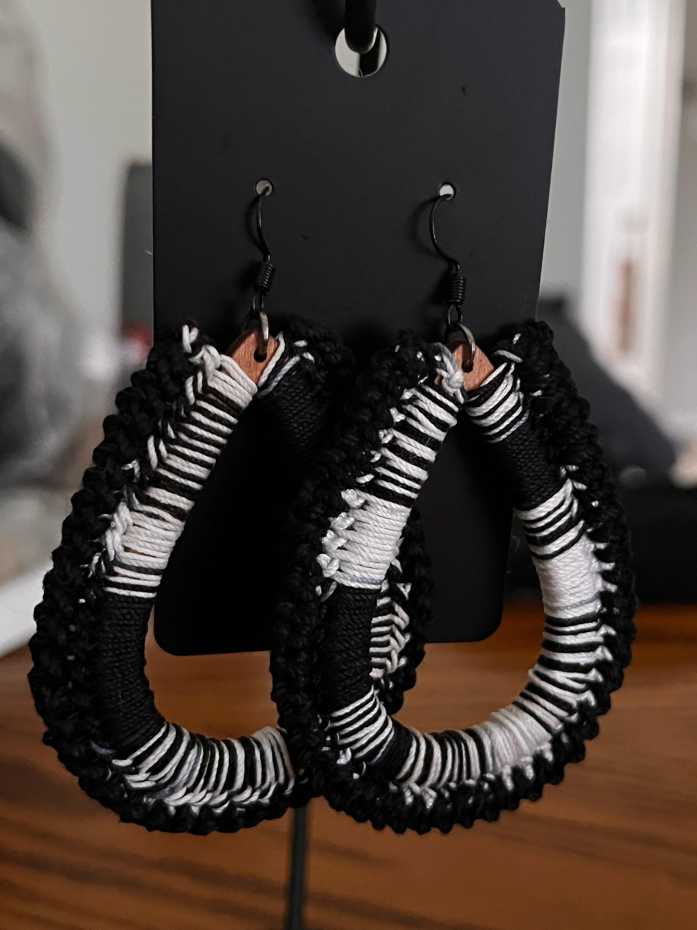 Small Teardrop Crochet Earrings Black & White