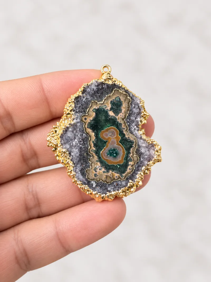 Amethyst stalactite Pendant-Gold Electroform Finish