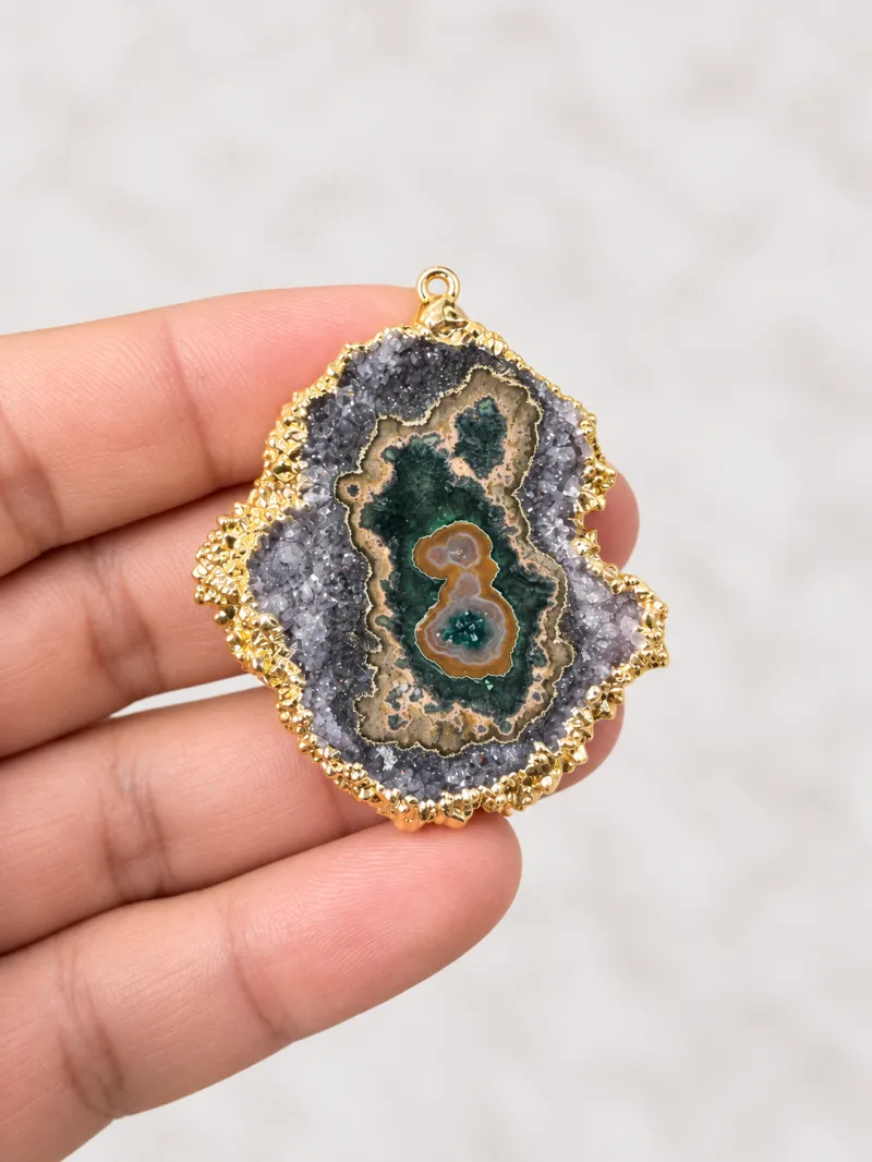 Amethyst stalactite Pendant-Gold Electroform Finish
