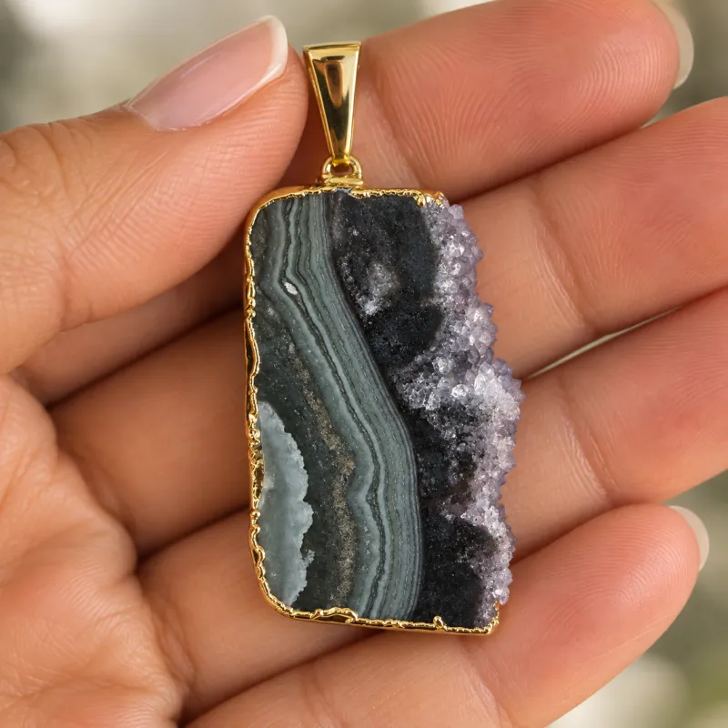  Amethyst Stalactite Pendant. Gold Electroform Finish