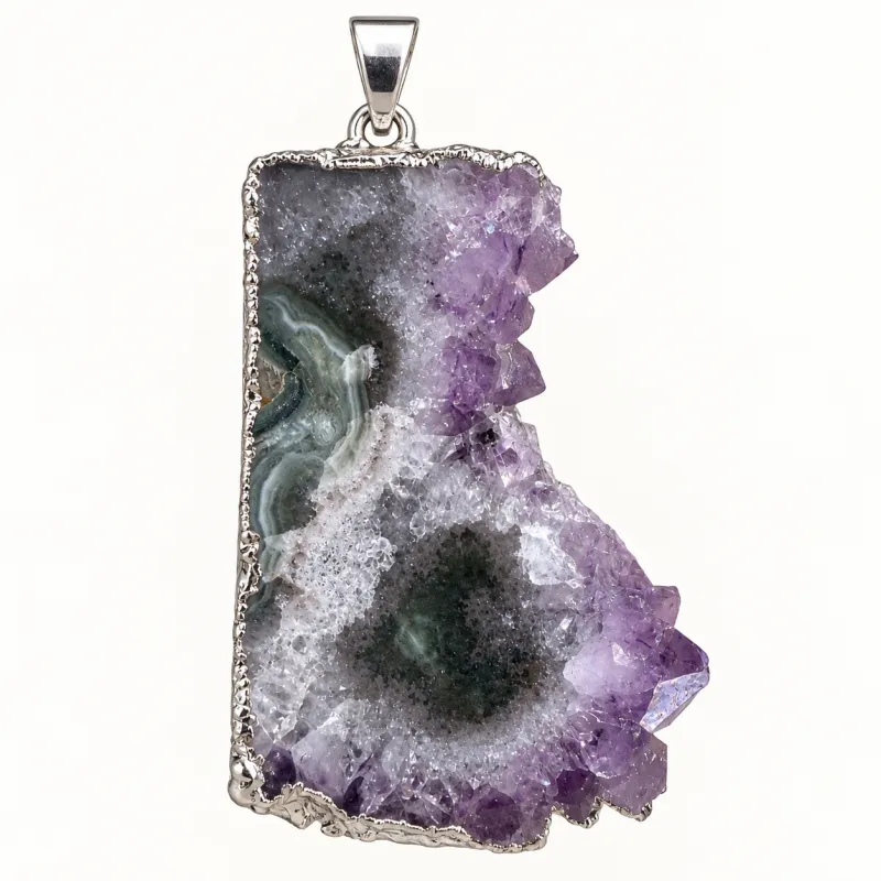  Amethyst Stalactite Eye Necklace – Silver Electroform Finish 
