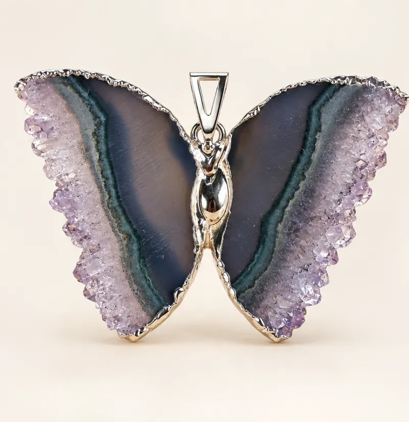 Butterfly in Flight - Necklace on. Adjustable Chain Silver Electroform