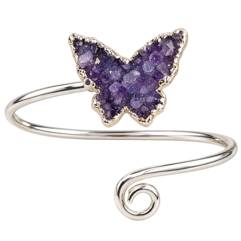 Amethyst Butterfly Adjustable Cuff Bracelet – Silver Electroform
