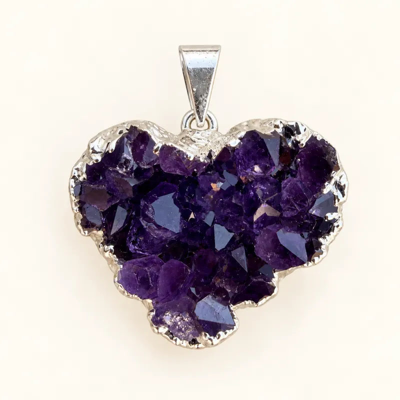  Amethyst  Heart Pendant – Silver Finish 