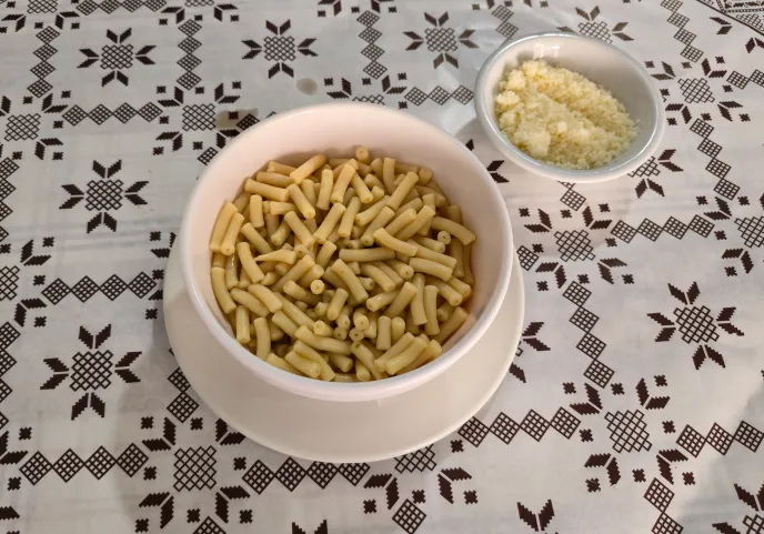 Traditional village pasta with halloumi