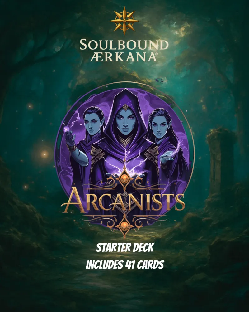 Soulbound Ærkana® - Arkanisten Starter Set - Arkanum fließt - komplett spielbereit. Keine Booster nötig. Sofort loslegen.