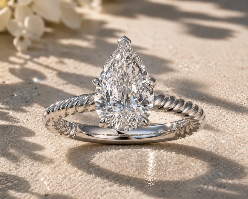 Pear Diamond Solitaire Engagement Ring (White Gold)