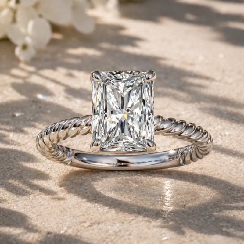 Radiant Diamond Solitaire Engagement Ring (White Gold)