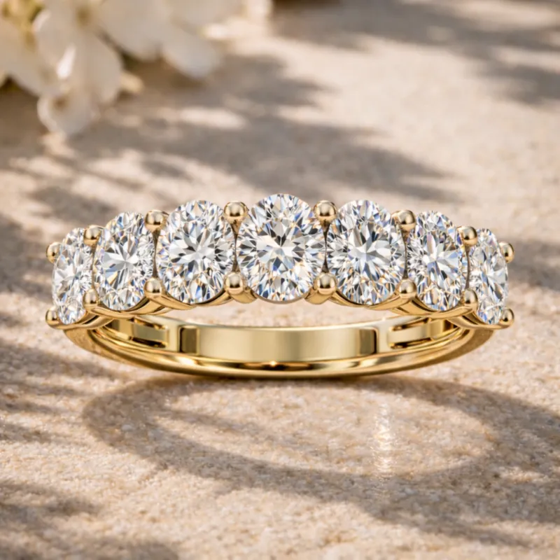 7-Stone Oval Diamond Wedding Band (Yellow Gold)