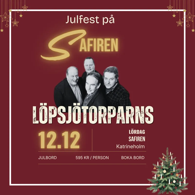 Affisch för julfesten lördag 12 december, julbord 595 kr per person