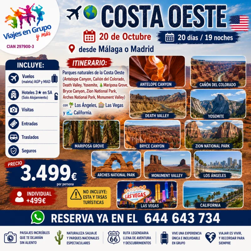 Costa Oeste - Parques naturales con Los Angeles, Las vegas y California