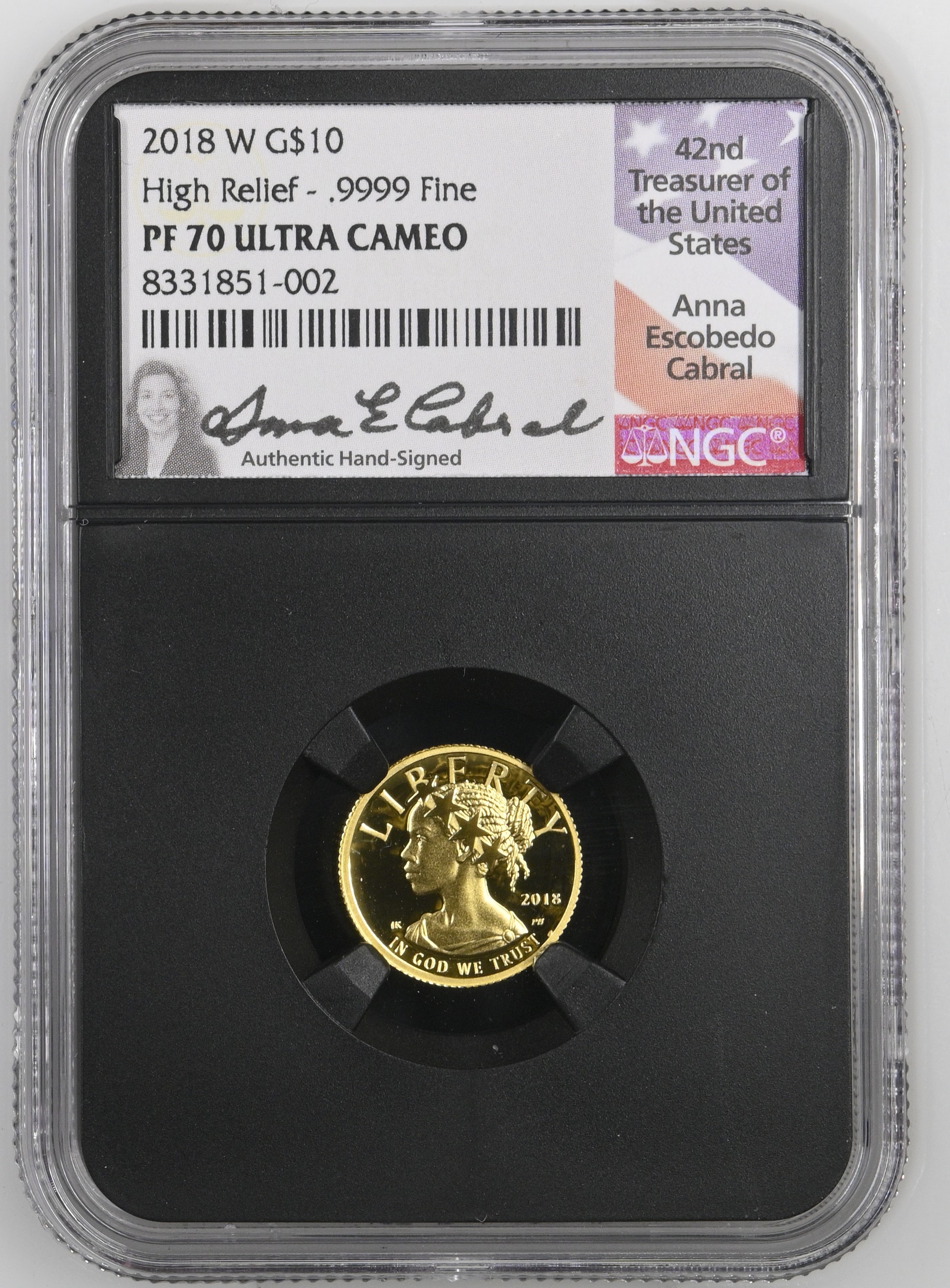 2018-W High Relief $10 Gold Coin – Signed by Anna Cabral