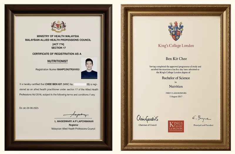 Sijil dan kelayakan Nutritionist Ben