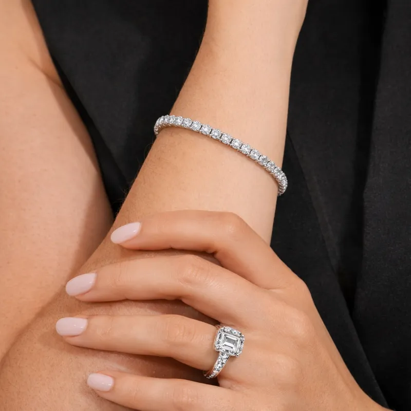 7 Ctw Round Lab Grown Diamond Four Prong Box Tennis Bracelet-7 inches