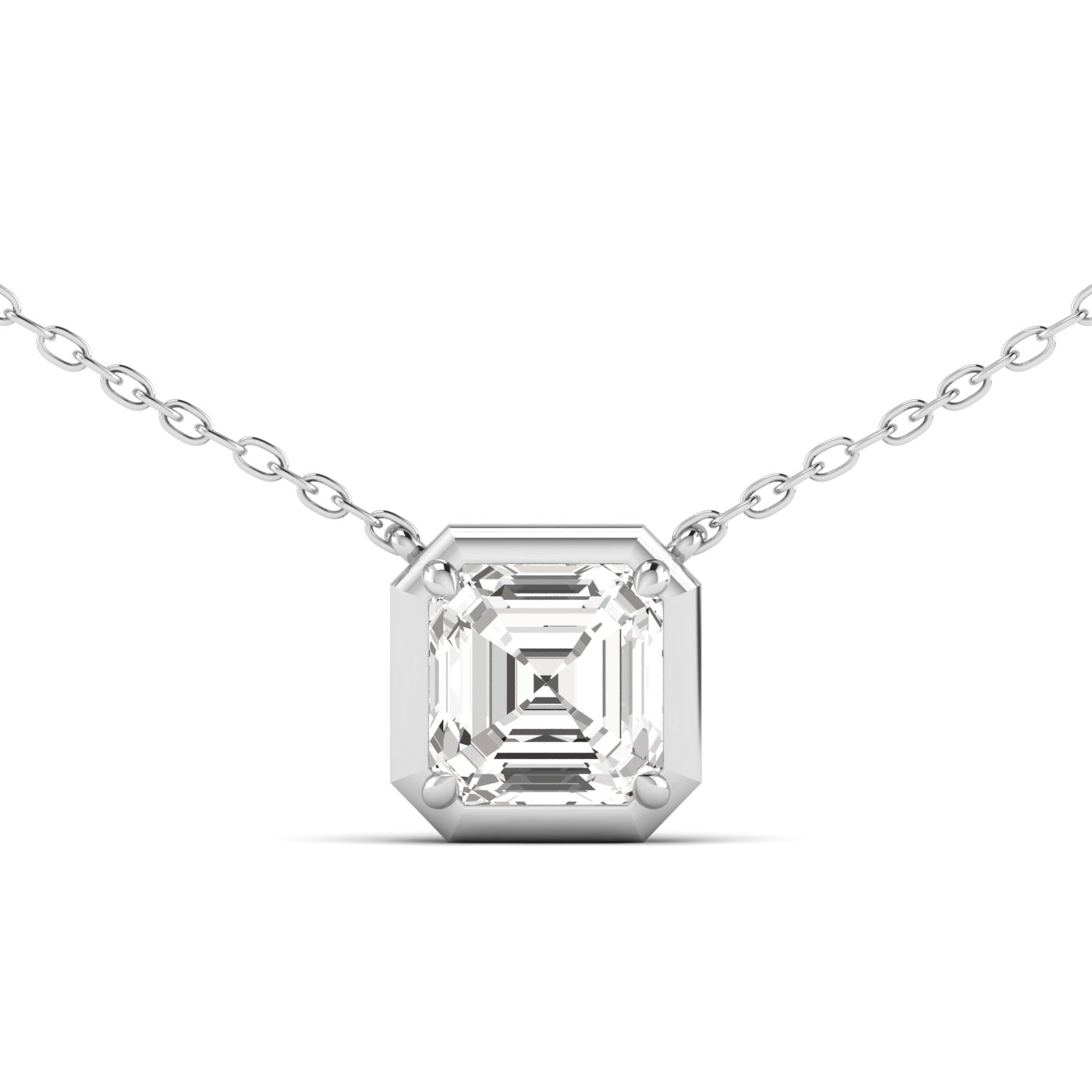 3 Carat Lab Diamond Ascher Cut Pendant 14k Gold Necklace